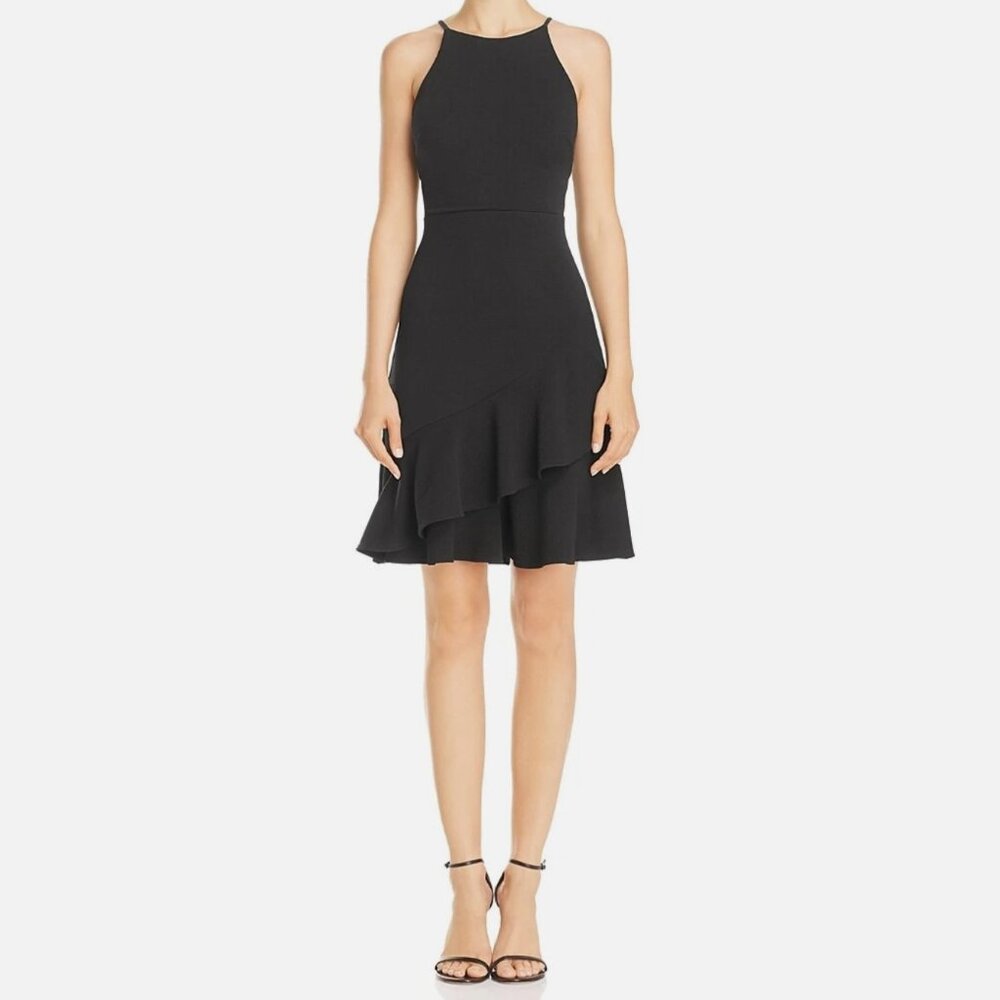 NWT AQUA Ruffle Hem Black Dress XS